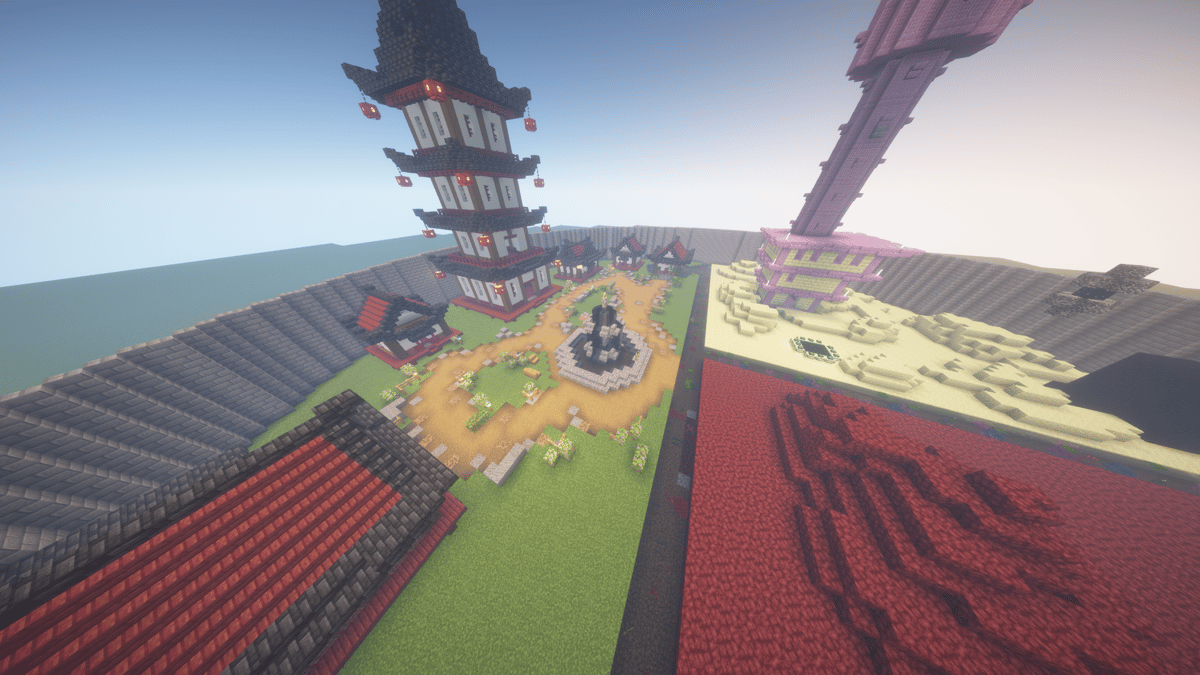 Circular Hub and Spawn with Biomes: Traditional Japanese Village, Nether Area and End - Screenshot 1