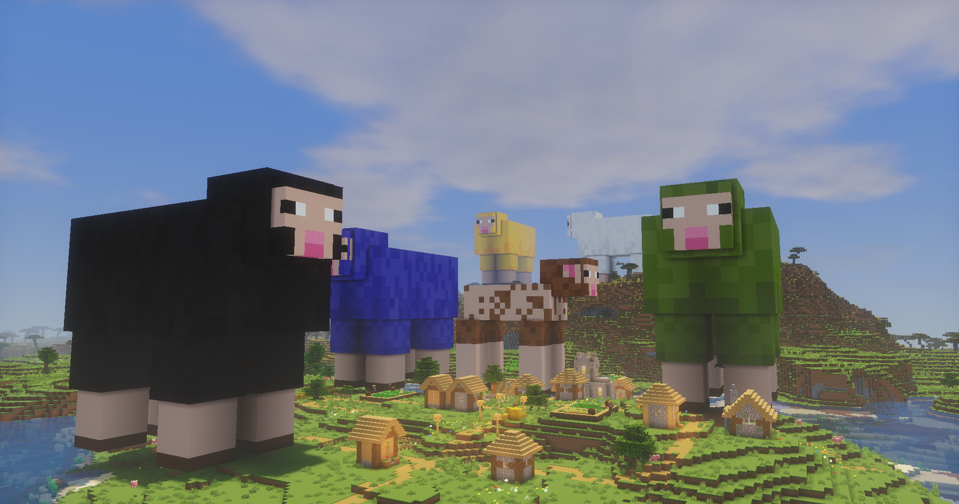 Black, Blue, Green, Yellow, and White Sheep Statue | PhantomMarket